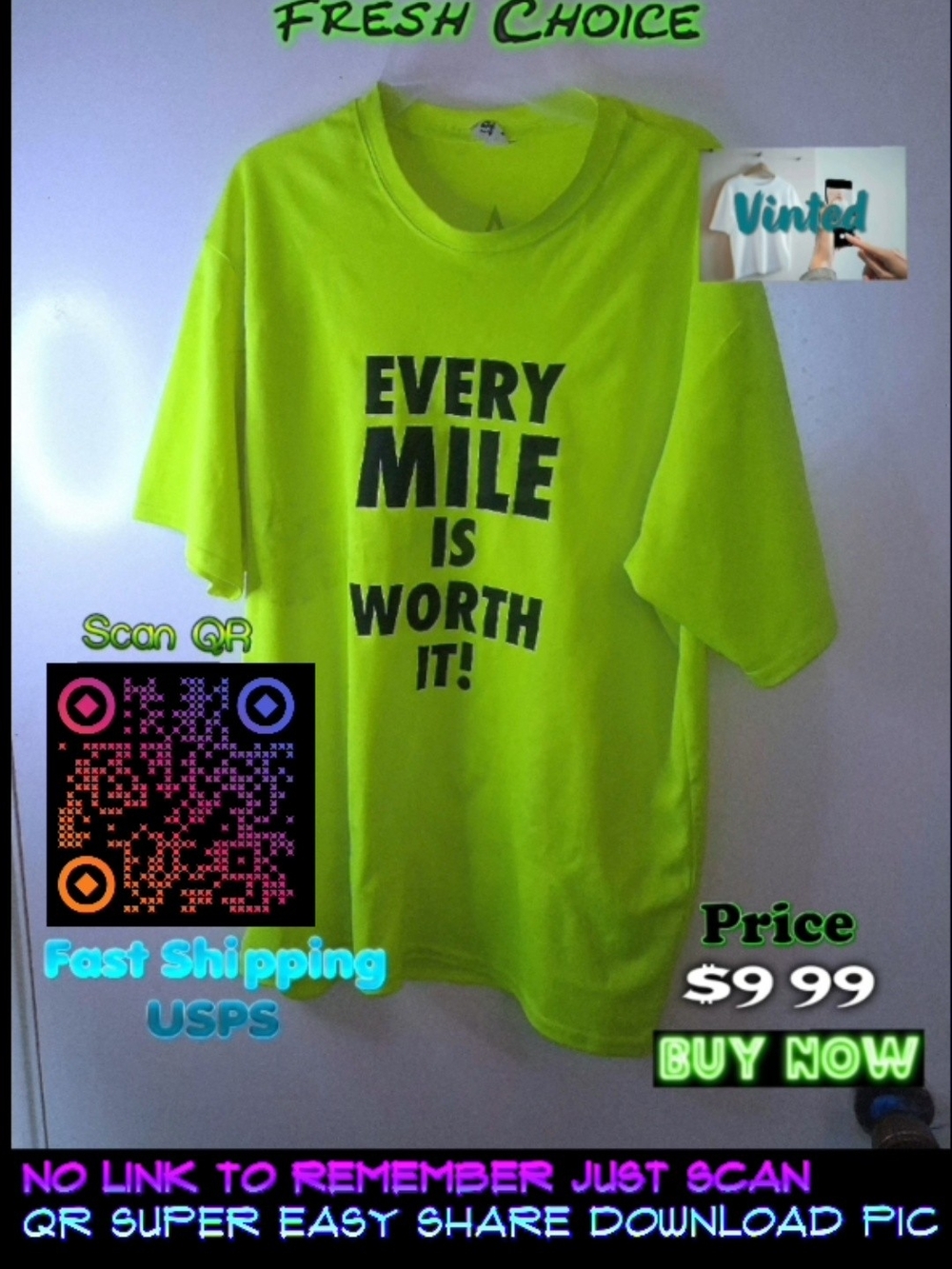 High-Visibility Neon Green 'Every Mile Is Worth It' Men's T-Shirt